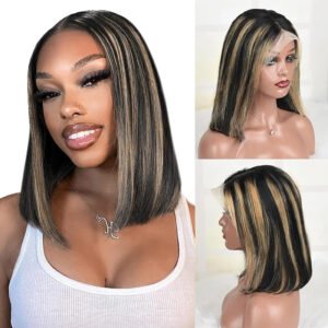 Ombre Highlight Straight Bob Wig 1B/27 – 100% Human Hair, Glueless, Natural Look