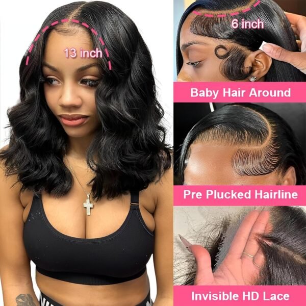 13x6 HD Lace Front Bob Wig - Premium Body Wave Human Hair - Image 4