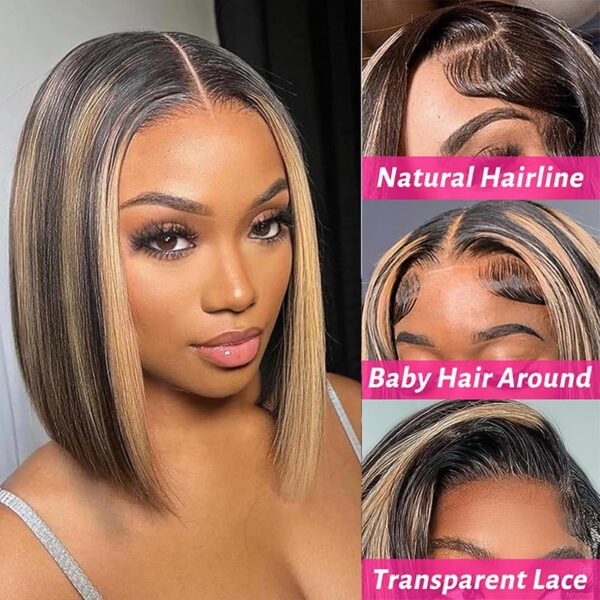 Ombre Highlight Straight Bob Wig 1B/27 – 100% Human Hair, Glueless, Natural Look - Image 3
