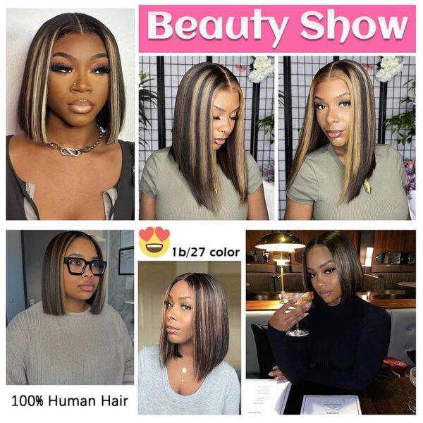 Ombre Highlight Straight Bob Wig 1B/27 – 100% Human Hair, Glueless, Natural Look - Image 2